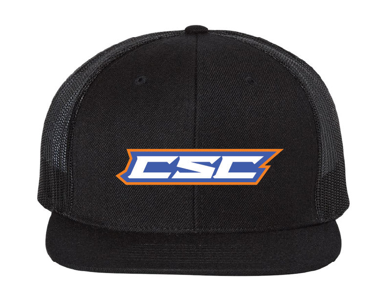 Richardson Patch Hat - All Black with Orange/Blue CSC Centered Patch